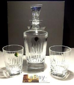 WATERFORD CRYSTAL CLARION DECANTER with 2 DOUBLE OLD FASHIONED GLASSES IN BOX
