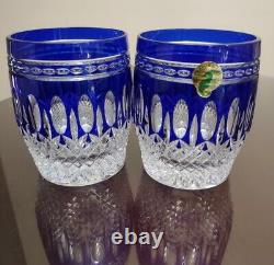 WATERFORD Clarendon 4 COBALT BLUE Double Old Fashioned Glasses Tumbler Set (2)