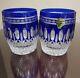 WATERFORD Clarendon 4 COBALT BLUE Double Old Fashioned Glasses Tumbler Set (2)