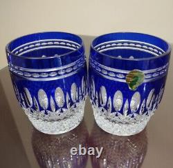 WATERFORD Clarendon 4 COBALT BLUE Double Old Fashioned Glasses Tumbler Set (2)