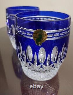 WATERFORD Clarendon 4 COBALT BLUE Double Old Fashioned Glasses Tumbler Set (2)