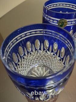 WATERFORD Clarendon 4 COBALT BLUE Double Old Fashioned Glasses Tumbler Set (2)