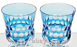 WATERFORD Crystal SIMPLY PASTEL Blue DOUBLE OLD FASHIONED Glasses PAIR NEW SET/2