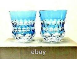 WATERFORD Crystal SIMPLY PASTEL Blue DOUBLE OLD FASHIONED Glasses PAIR NEW SET/2