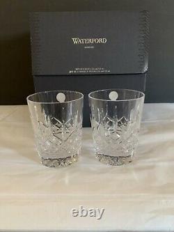 WATERFORD Lismore Set of 2 Lead Crystal Double Old Fashioned Glasses