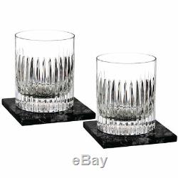Waterford Aras Double Old Fashioned Pair With Marble Coasters NEW IN THE BOX