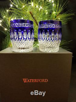 Waterford CLARENDON COBALT DOF Double Old Fashioned Whiskey PAIR DOF MIB BOXED