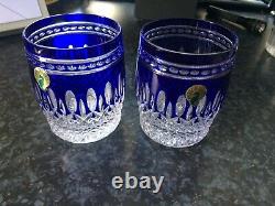 Waterford Clarendon Cobalt Blue Double Old Fashioned Crystal Glasses