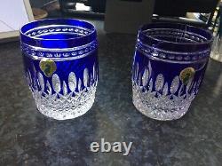 Waterford Clarendon Cobalt Blue Double Old Fashioned Crystal Glasses