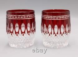 Waterford Clarendon Ruby Red Cut to Clear Double Old Fashioned Pair