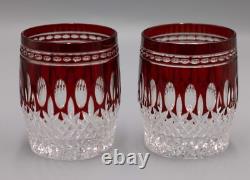 Waterford Clarendon Ruby Red Cut to Clear Double Old Fashioned Pair
