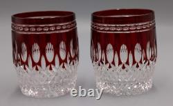 Waterford Clarendon Ruby Red Cut to Clear Double Old Fashioned Pair