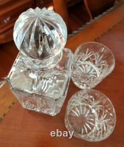 Waterford Crystal Brookside Decanter with2 Double Old Fashioned Rocks Glasses
