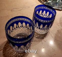 Waterford Crystal CLARENDON Cobalt Blue Double Old Fashioned Whiskey Glasse