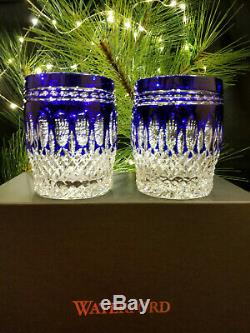 Waterford Crystal CLARENDON Cobalt DOF Double Old Fashioned Tumbler Blue Pair
