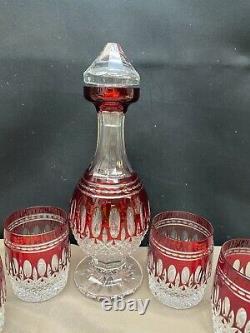 Waterford Crystal CLARENDON Ruby (4) Double Old Fashioned Glasses (1) Decanter