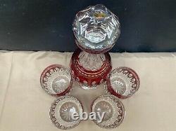 Waterford Crystal CLARENDON Ruby (4) Double Old Fashioned Glasses (1) Decanter
