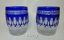 Waterford Crystal Clarendon Cobalt Blue Double Old Fashioned Tumbler Glass Pair