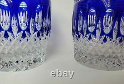 Waterford Crystal Clarendon Cobalt Blue Double Old Fashioned Tumbler Glass Pair