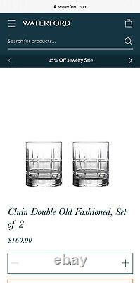 Waterford Crystal Double Old Fashioned, Cluin Pattern, Pair, New With Tags