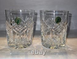 Waterford Crystal Grainne Double Old Fashioned Glass Vtg Set 2 New Old stock