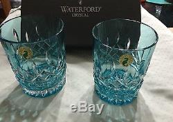 Waterford Crystal LISMORE AQUA Double Old Fashioned Tumblers (2) RARE