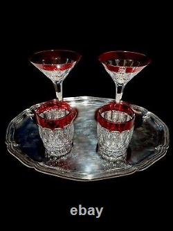 Waterford Crystal Red To Clear Martini And Double Old Fashioned set