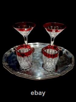 Waterford Crystal Red To Clear Martini And Double Old Fashioned set