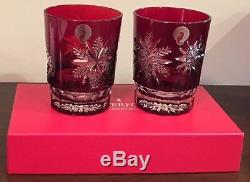 Waterford Crystal Ruby Red Snow Crystals Double Old Fashioned Glasses New In Box