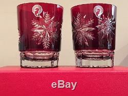 Waterford Crystal Ruby Red Snow Crystals Double Old Fashioned Glasses New In Box