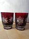 Waterford Crystal Ruby Red Snowflake Double Old Fashioned Glasses, One Pair
