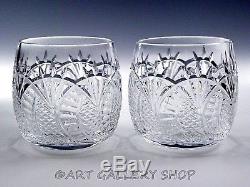 Waterford Crystal SEAHORSE PAIR DOUBLE OLD FASHIONED GLASSES Signed Eugene Young