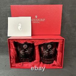 Waterford Crystal SNOW CRYSTALS Ruby Red Pair DOUBLE OLD FASHIONED GLASSES NIB