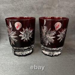 Waterford Crystal SNOW CRYSTALS Ruby Red Pair DOUBLE OLD FASHIONED GLASSES NIB