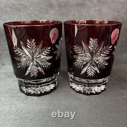 Waterford Crystal SNOW CRYSTALS Ruby Red Pair DOUBLE OLD FASHIONED GLASSES NIB