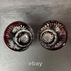 Waterford Crystal SNOW CRYSTALS Ruby Red Pair DOUBLE OLD FASHIONED GLASSES NIB