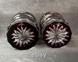 Waterford Crystal SNOW CRYSTALS Ruby Red Pair DOUBLE OLD FASHIONED GLASSES NIB