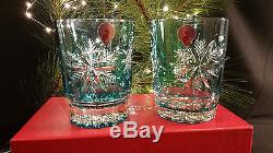 Waterford Crystal Snow Crystals Dof Double Old Fashioned Pair Nib Aqua Glasses