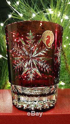 Waterford Crystal Snow Crystals Dof Double Old Fashioned Pair Nib Ruby Glasses