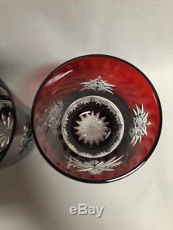Waterford Crystal Snowflake Wishes Joy Ruby Red 2 Double Old Fashioned Tumblers