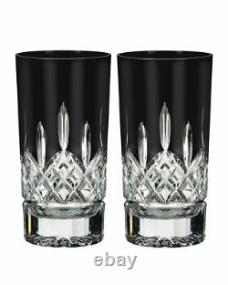 Waterford Lismore Black Double Old Fashioned Crystal Glasses Set of 2 NIBLAST