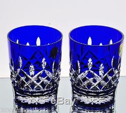 Waterford Lismore Cobalt Blue Cased Crystal Double Old Fashioned Whiskey Pair