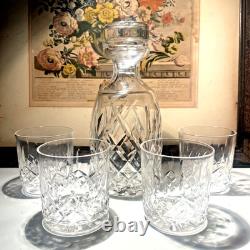 Waterford Lismore Crystal Decanter & 4 Double Old Fashioned Glasses Signed Irish