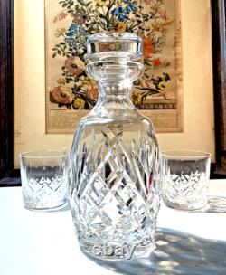 Waterford Lismore Crystal Decanter & 4 Double Old Fashioned Glasses Signed Irish