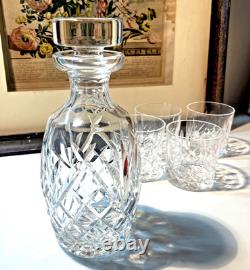 Waterford Lismore Crystal Decanter & 4 Double Old Fashioned Glasses Signed Irish