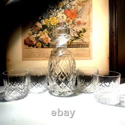 Waterford Lismore Crystal Decanter & 4 Double Old Fashioned Glasses Signed Irish