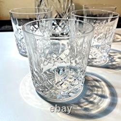 Waterford Lismore Crystal Decanter & 4 Double Old Fashioned Glasses Signed Irish