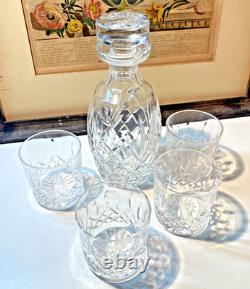 Waterford Lismore Crystal Decanter & 4 Double Old Fashioned Glasses Signed Irish