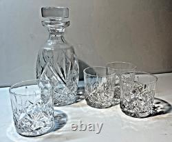 Waterford Lismore Crystal Decanter & 4 Double Old Fashioned Glasses Signed Irish