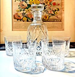 Waterford Lismore Crystal Decanter & 4 Double Old Fashioned Glasses Signed Irish